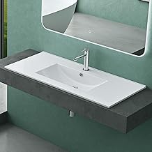 Mai & Mai BR912 Rectangular Rectangular White Ceramic Recessed Wash Basin with Tap Hole and Overflow 101 x 47 x 18 cm