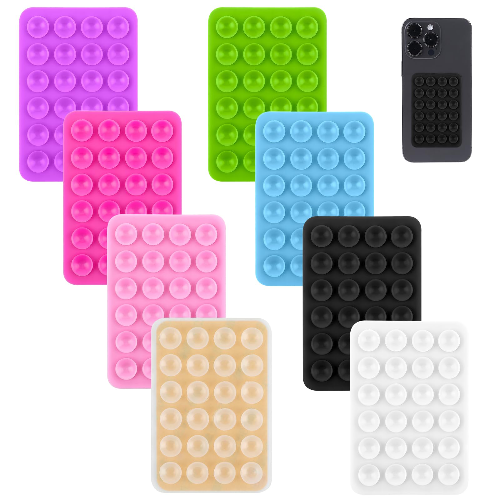 Sibba8Pcs Silicone Suction Mount, Non Slip Suction Cup Mount for Selfies and Videos, Hands-Free Accessories Holder, Adhesive Phone Stand (Multicolor)