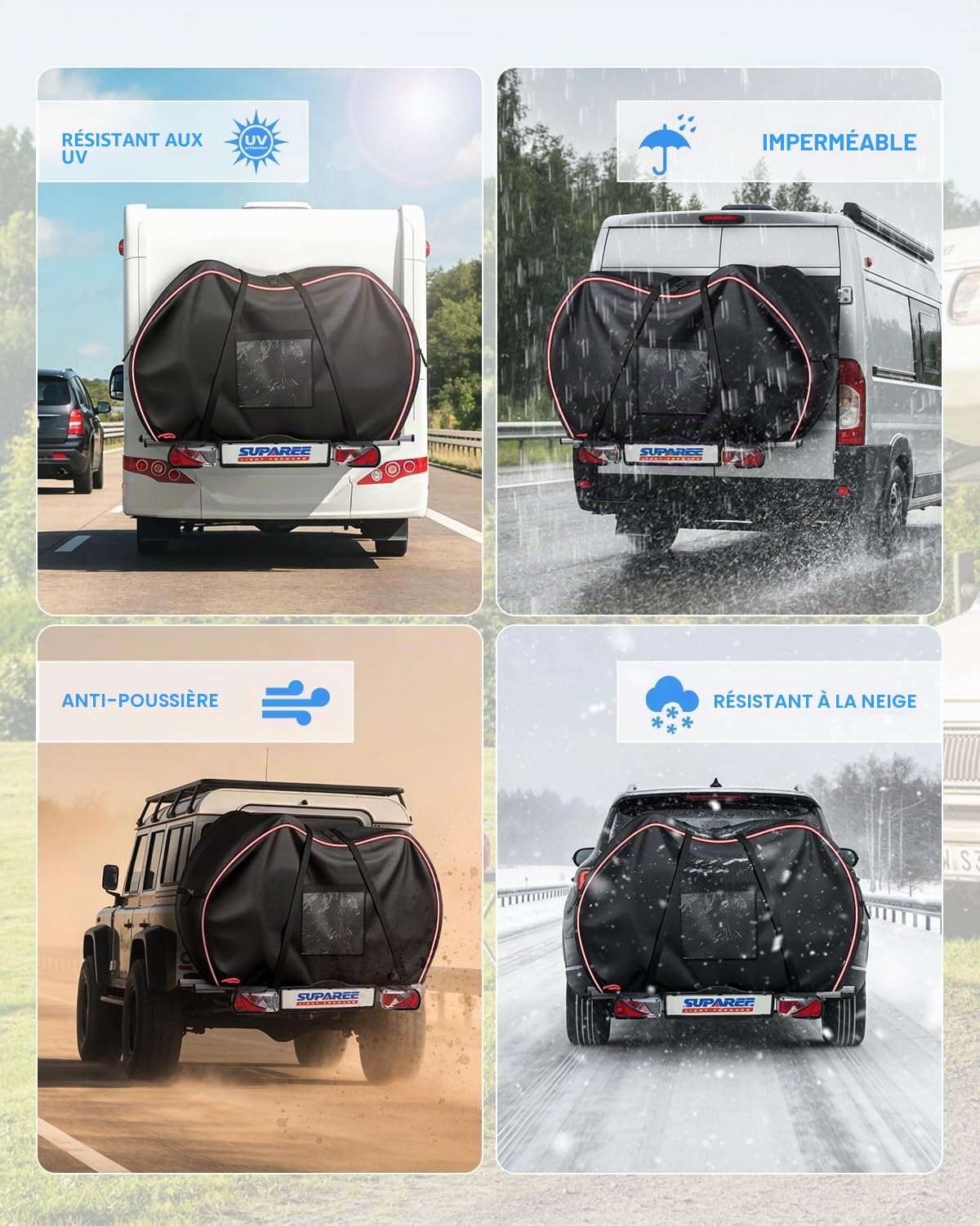 SUPAREE Housse de Protection 2 Velo Bache Velo Transport Housse pour Vélo Camping Car 420D Oxford Avec Poche pour Panneau d'avertissement Imperméable pour Voiture Voyages