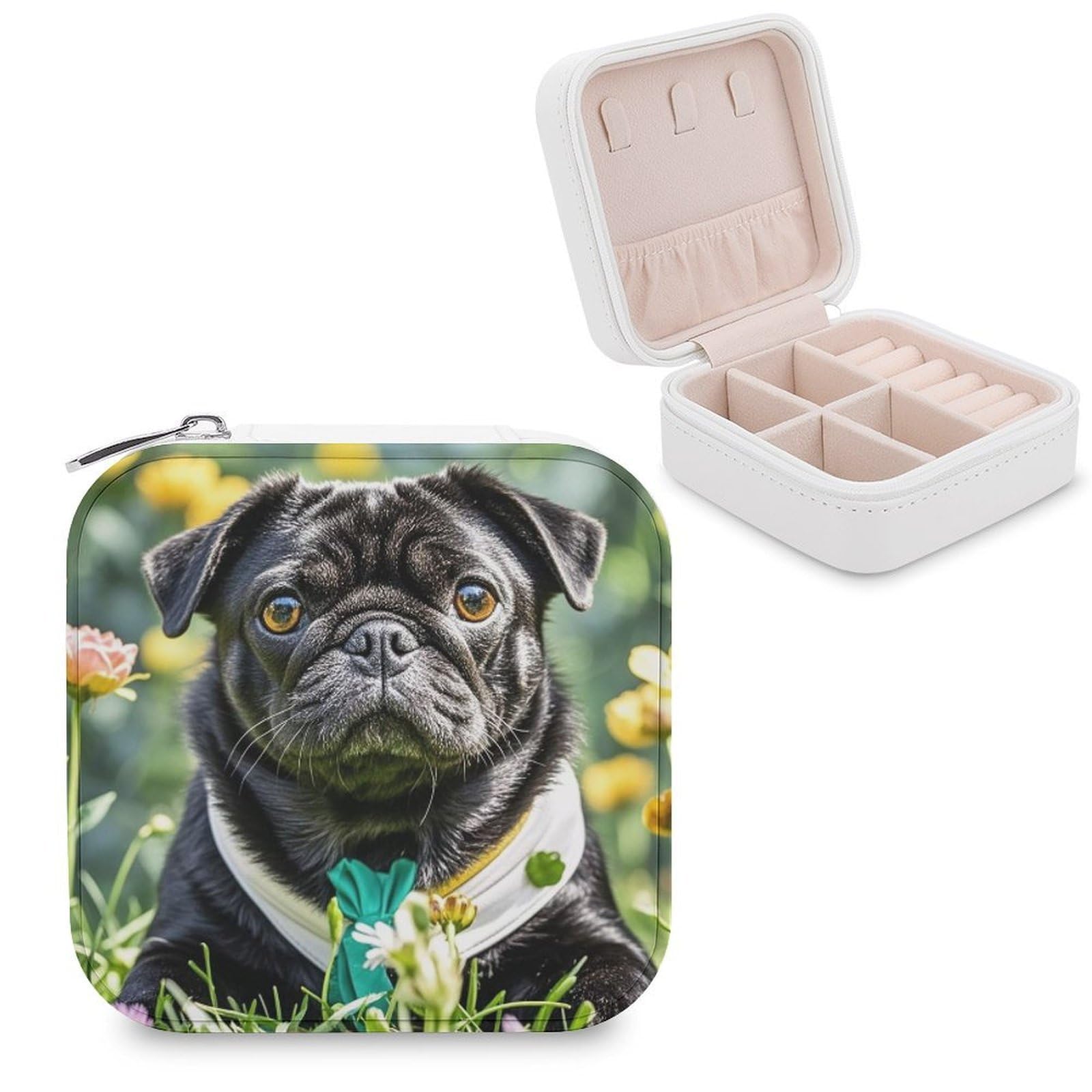VstaDank Cute Black Pug Dog Jewelry Box Beautiful Portable Ring Boxes Cute Large-Capacity Jewelry Case Jewelry Organizer for Mothers Gifts for Earrings Rings Hand Bracelet
