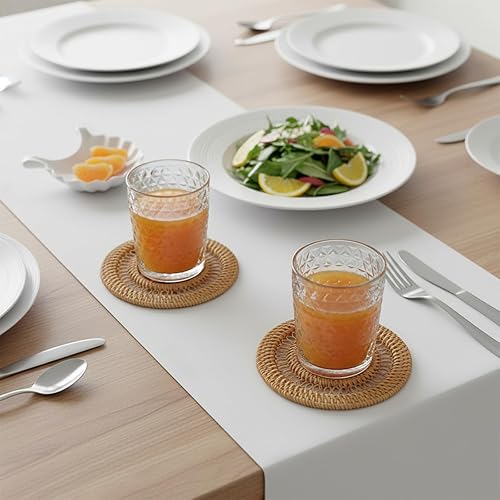 Miniatura 7 de Posavasos de ratán, posavasos tejidos naturales hechos a mano, diseño de nudo chino, posavasos de mimbre, posavasos redondos de ratán caqui de 5.1