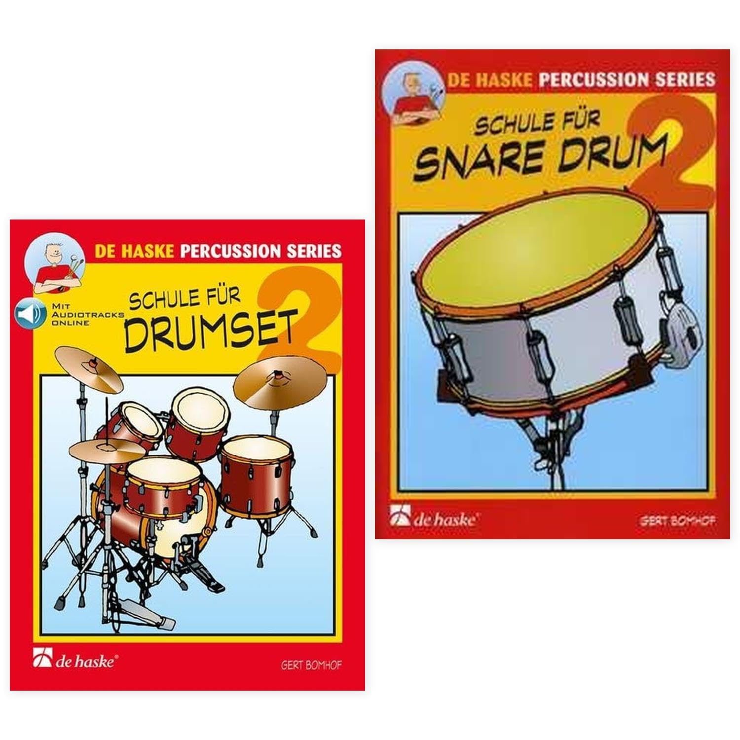 Schule für Drumset Band 2 und Schule für Snare Drum 2 (DHP 1002121-404, DHP 1002088-401, 9789043166584, 9789043130516) + Soundman-Notenheft + 2 Notenbleistifte (Starterset)