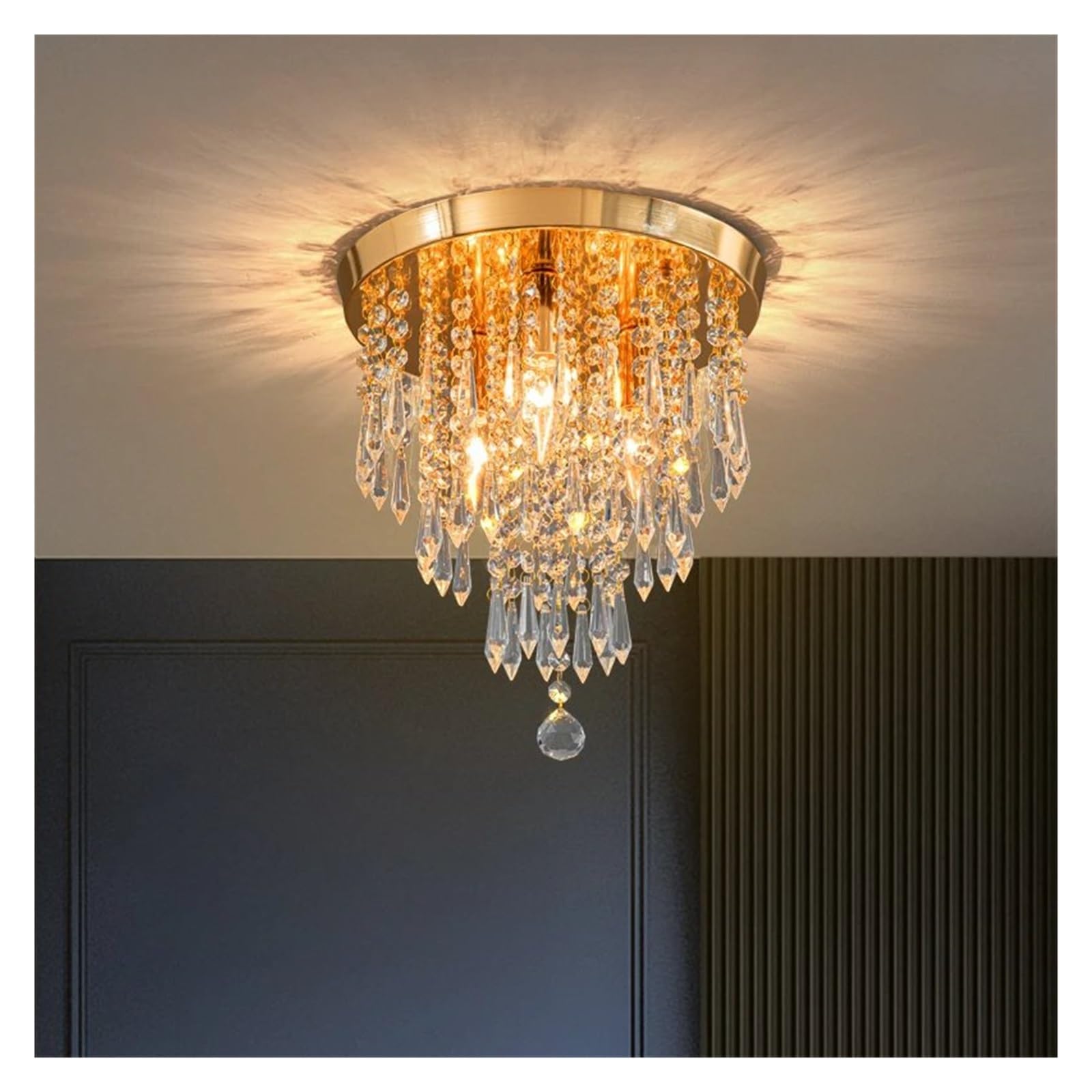Plafonnier en cristal doré lustre chic suspension design salon