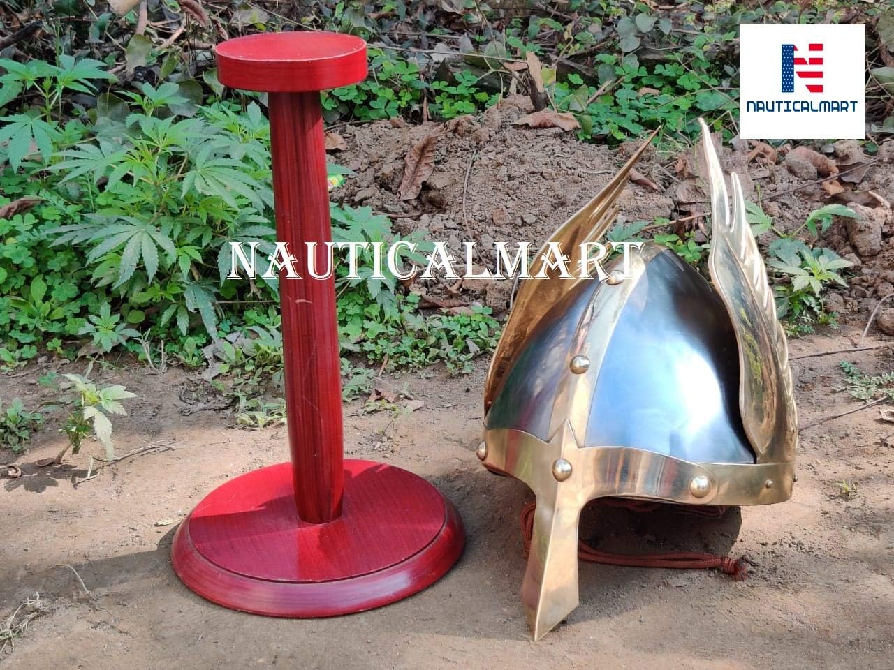 Medieval Mask Viking Helmet Replica Armor Warrior Helmet with Wooden Stand and Liner