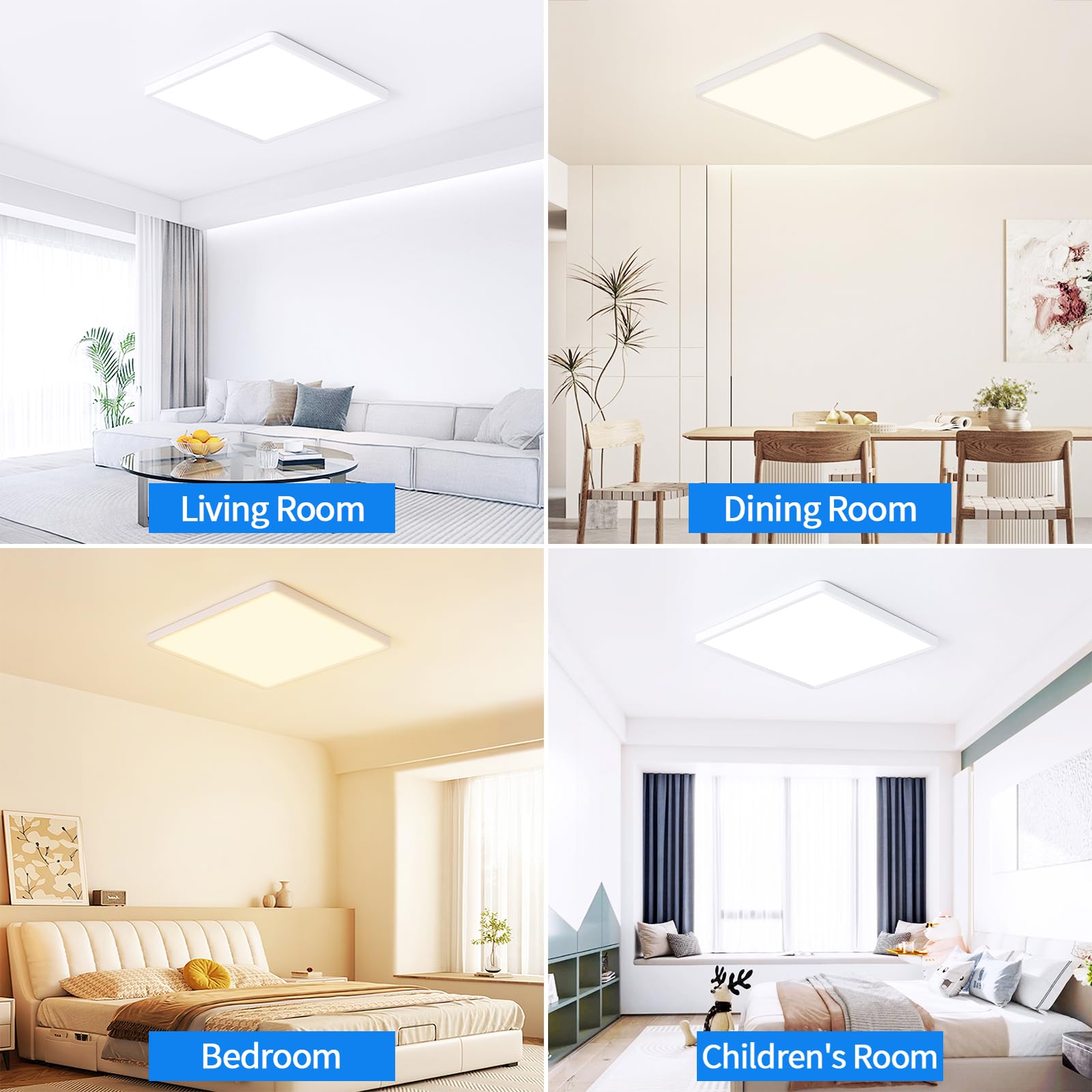 MOONSEA 46W LED Deckenleuchte Flach 3 Farben 50X50cm Deckenlampe Eckig | 3000K/4000K/6000K Quadrat Deckenlampe, Ultra Dünn Weiß Eckige Deckenleuchte für Wohnzimmer Schlafzimmer Esszimmer Küche