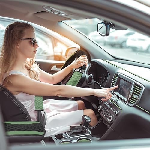 Miniatura 11 de BBTO - Set accesorios autos de mujeres, 43 piezas con brillo, protectores poliéster para asientos delanteros y traseros, funda volante, alfombrillas