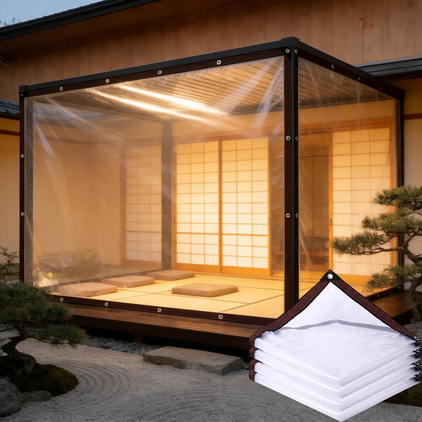 Bâche Imperméable 290 x 350 cm 80 G M², PVC, Imperméables, Résistant à La Poussière, Protection Contre Le Vent et Indéchirable, Bâche Imperméable Transparente pour Jardin, incolore