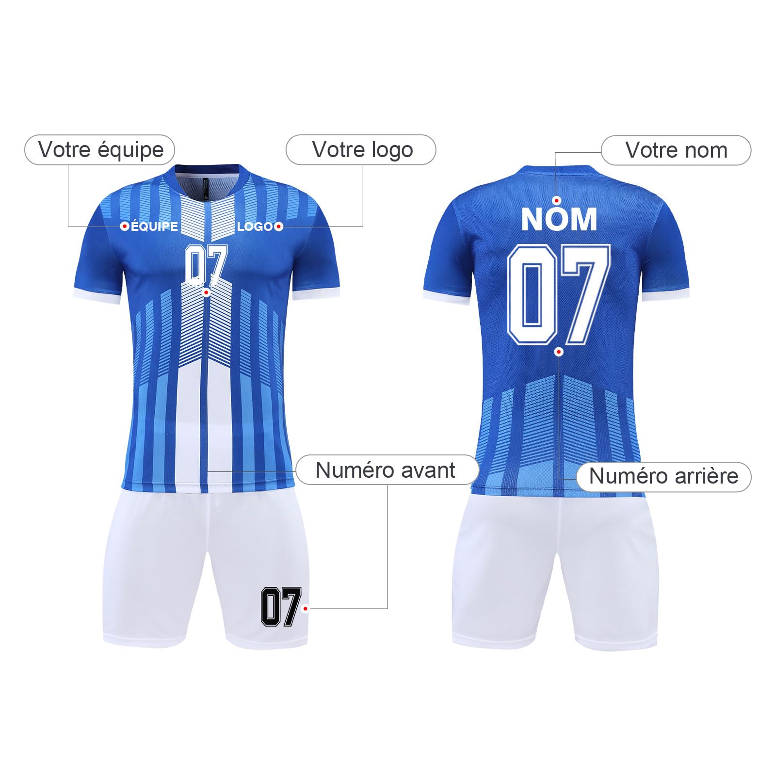 LAIFU Maillot de Foot Enfant Personnalisé Adultes Ensemble Football Maillot Hommes Femmes avec nom numéro Logo