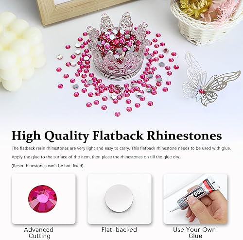 Miniatura 2 de 2000 diamantes de imitación de resina SS20 de 0.197 in, diamantes de imitación de parte trasera plana rosa claro para uñas, vasos, tazas, botellas,