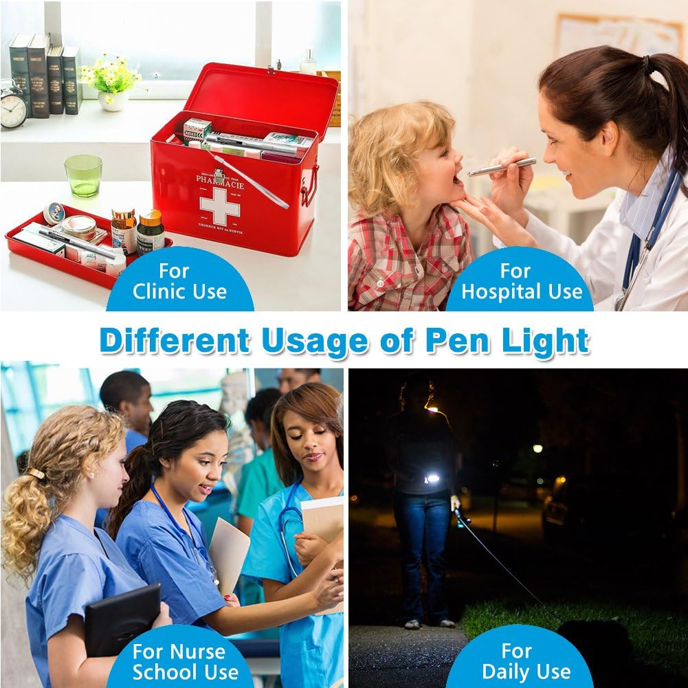 Premium Pen Lights for Nurses USB Rechargeable Nursing Penlight Flashlights 2 Pack White/Yellow Light for Medical Students Doctors Stainless Steel Body