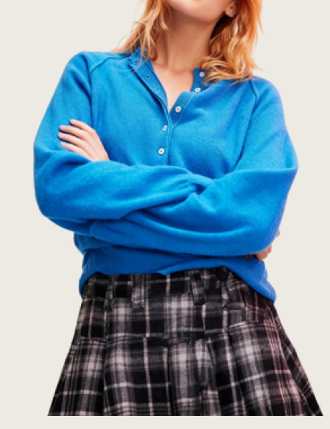 Esmeling Women Casual Button Front Sweater Henley Neck Long Sleeve Knitwear Solid Cropped Pullover Sweater - Image 5