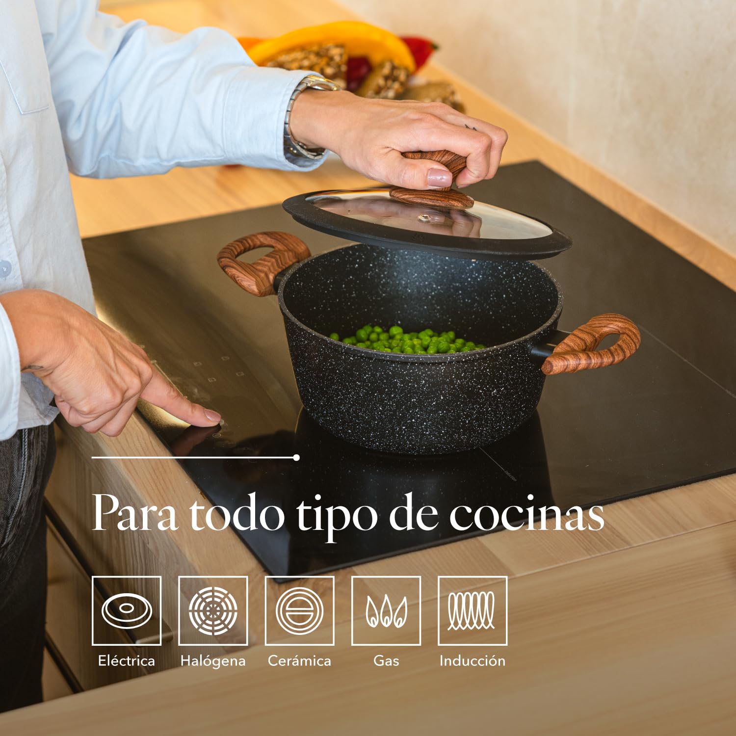 FLORINA MASTER BLACK Cacerola de aluminio 28 cm 6,5L | Revestimiento antiadherente | Para todo tipo de placas, incluida inducción | Asas ergonómicas soft-touch