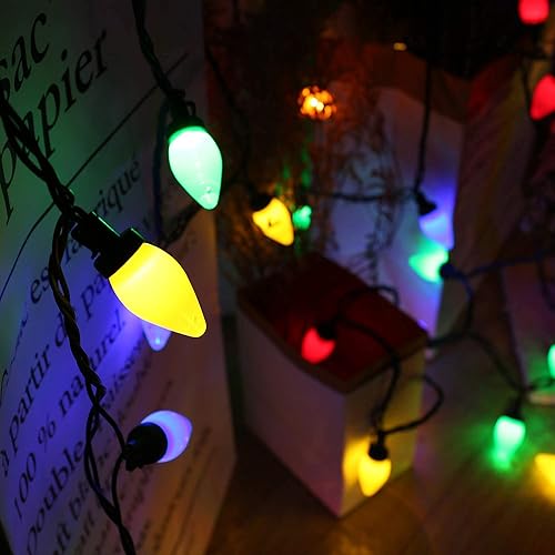 Miniatura 4 de HAYATA Luces de Navidad C7, 50 luces LED de 24 pies de fresa, iluminación de hadas para exteriores, interiores, jardín, patio, fiesta, hogar,