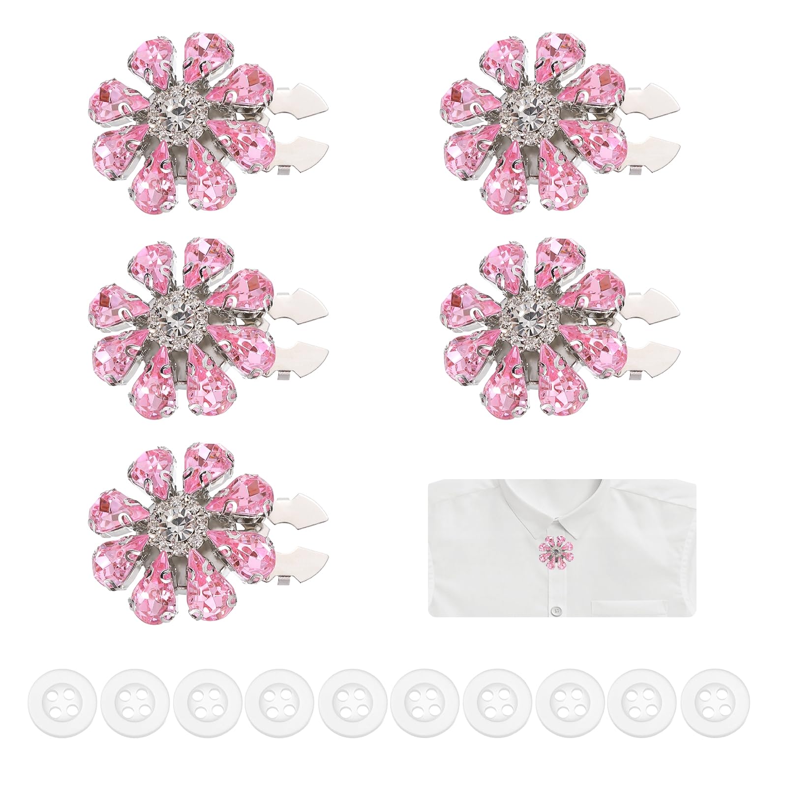 Cache-boutons en strass rose clair et argent PATIKIL avec 10 boutons amovibles | Lot de 5
