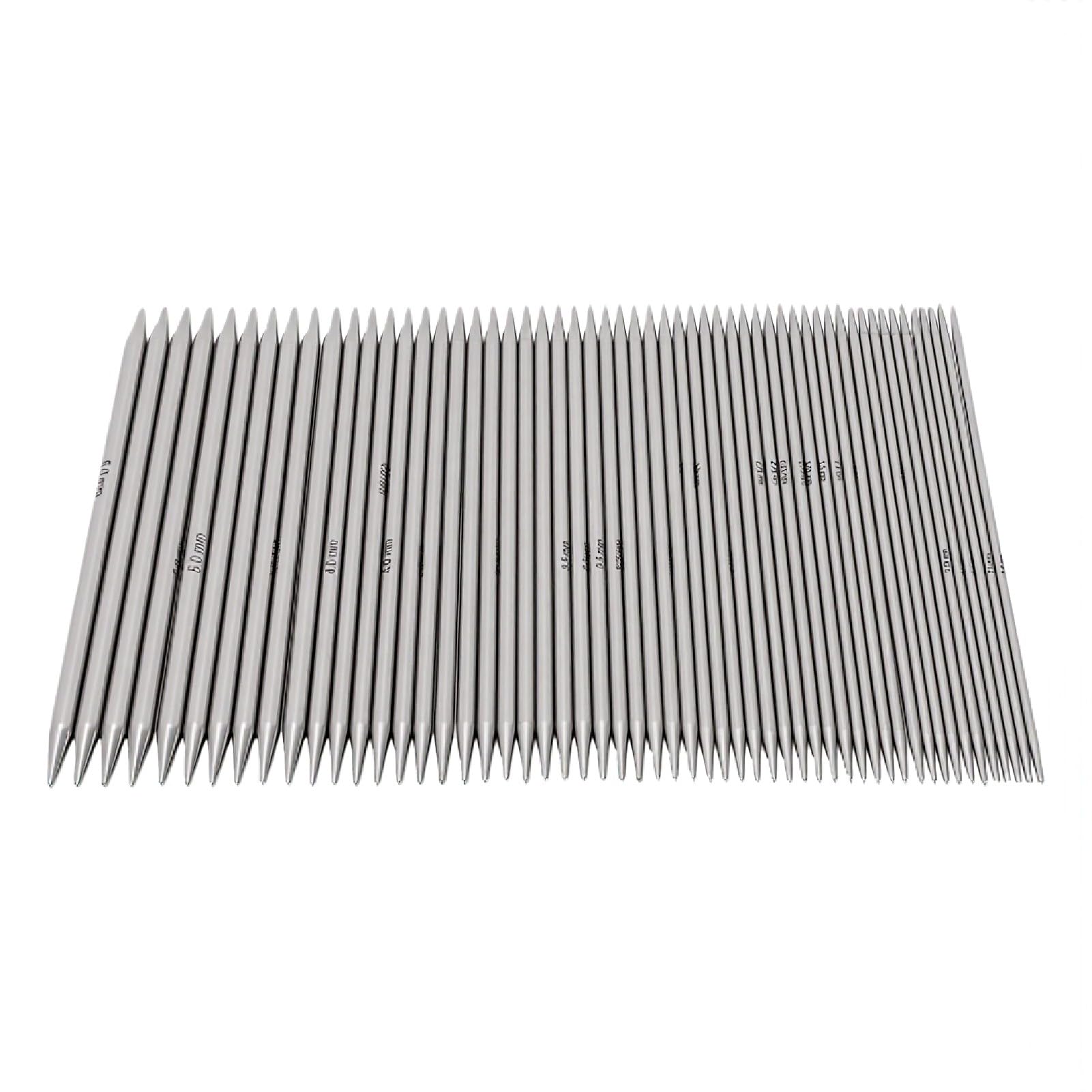 GOWENIC Edelstahl-Doppelspitz-Stricknadel-Set, 55-teilig, 2,0 Mm Bis 5,0 Mm, Metall-Stricknadeln mit Aufbewahrungstasche für Socken, Hüte, Glatt Poliert, Rostfrei