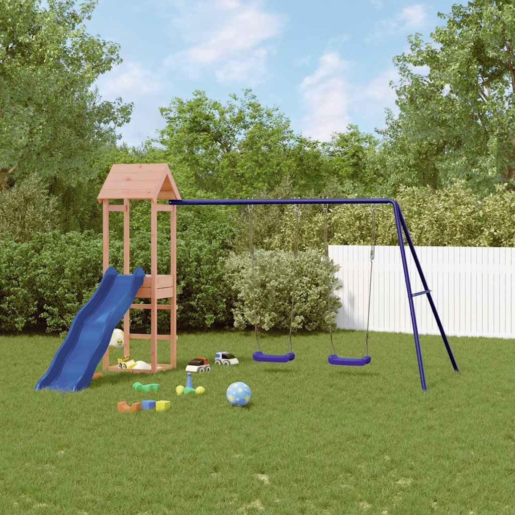 vidaXL Spielturm, Klettergerüst mit Rutsche Schaukel, Kinder Kletterturm mit Holzdach, Spiel-Zubehör für Garten, Holz Spielplatz, Massivholz Douglasie