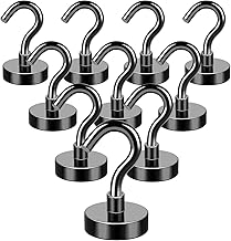 MIKEDE Black Magnetic Hooks, 30Lbs Strong Magnets with Metal Hooks for Refrigerator, Super Cruise Hooks for Hanging, Magnetic Hanger for Cruise Ship, Kitchen, Workplace, Storage - Pack of 10