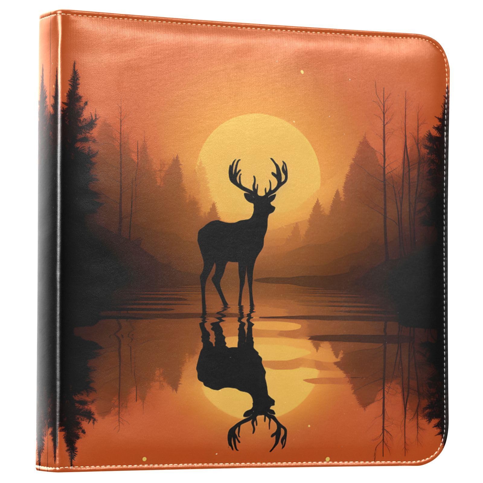JIPONI Deer with Sunset Large Photo Album, DIY Leather Cover Scrapbook Albums for 4x6 5x7 6x8 Pictures, Self Adhesive Memory Book for Wedding, Baby, Family