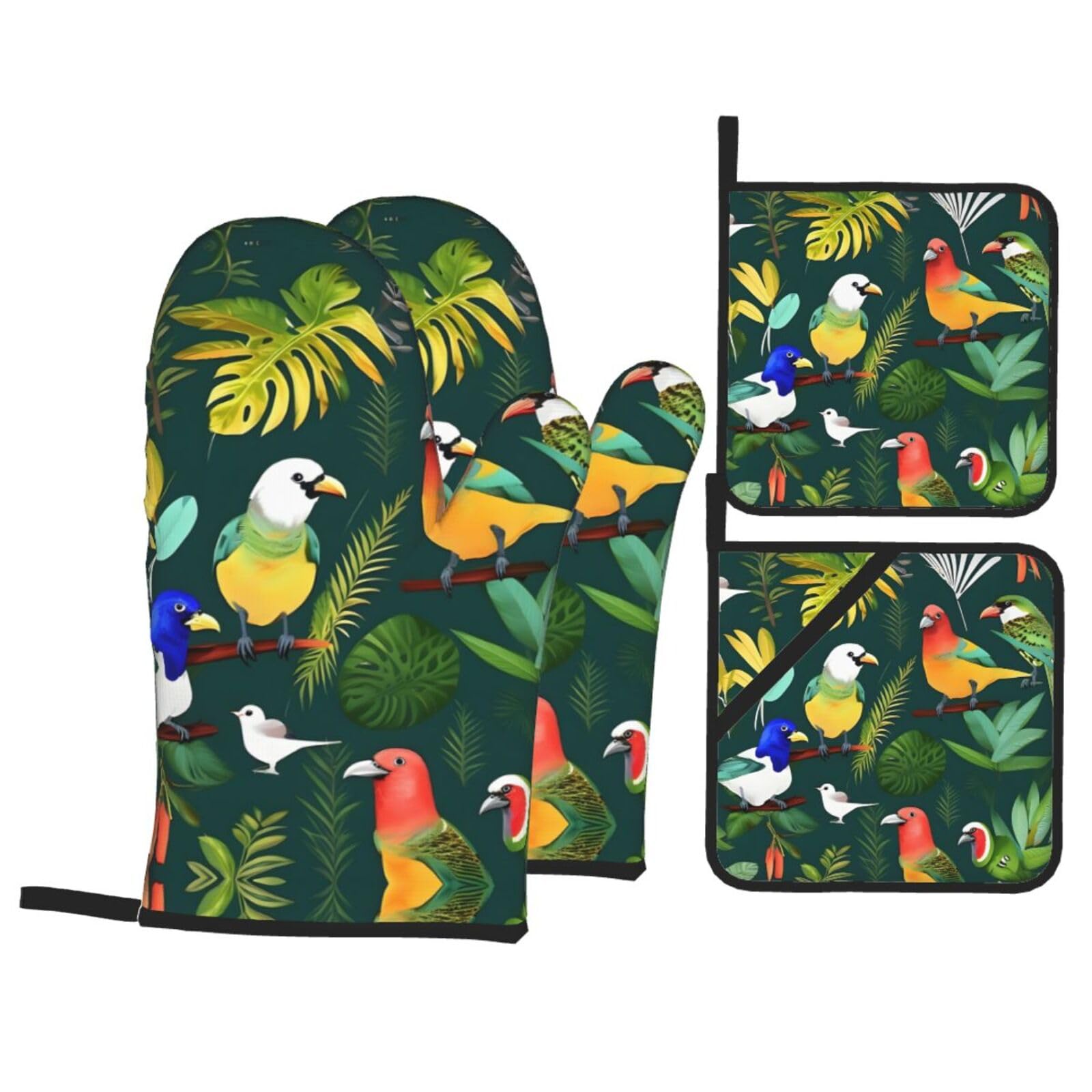 4-teiliges Set Ofenhandschuhe & Topflappen - Hitzebeständig Bis 200°C Mit Rutschfestem Silikongriff