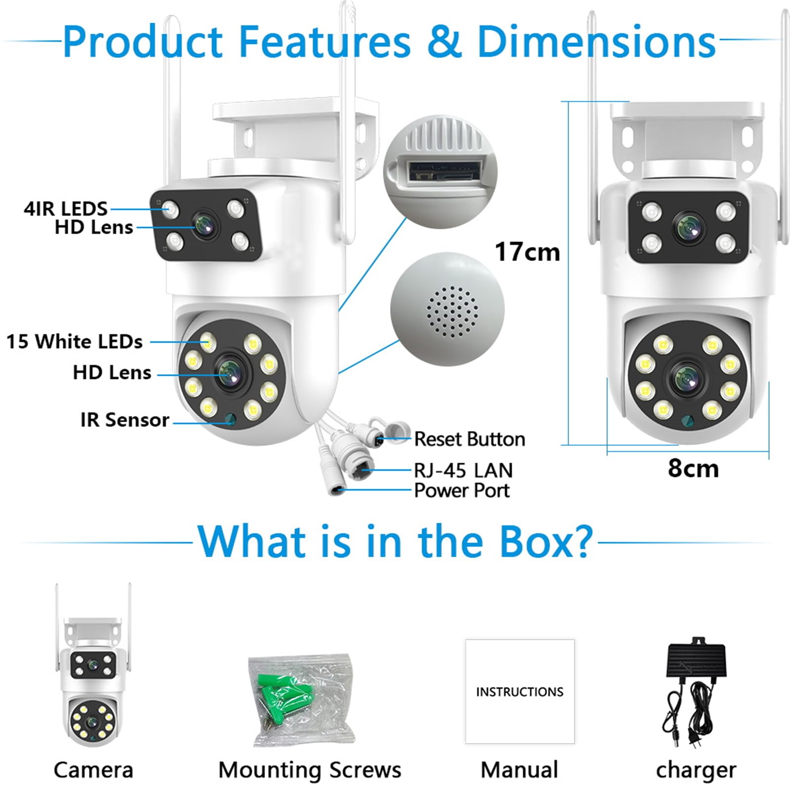 Cámara De Seguridad Tuya PTZ WiFi De Doble Lente (2MP+2MP), Cámara IP con Doble Vista, Visión Nocturna, Seguimiento Automático Y Audio Bidireccional para Videovigilancia,Camera