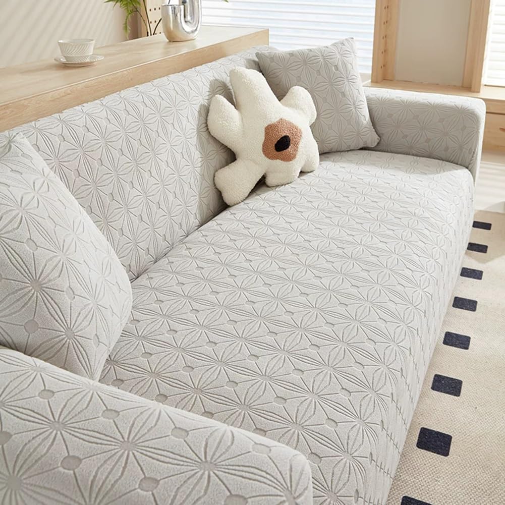 Copridivano Elasticizzato 1 2 3 4 5 Posti, Copridivani Fantasia Copertura Divano velluto jacquard ispessito Universale Fodera per Divano Estensibile Copri Divano Antiscivolo ( Color : Light Gray , Siz
