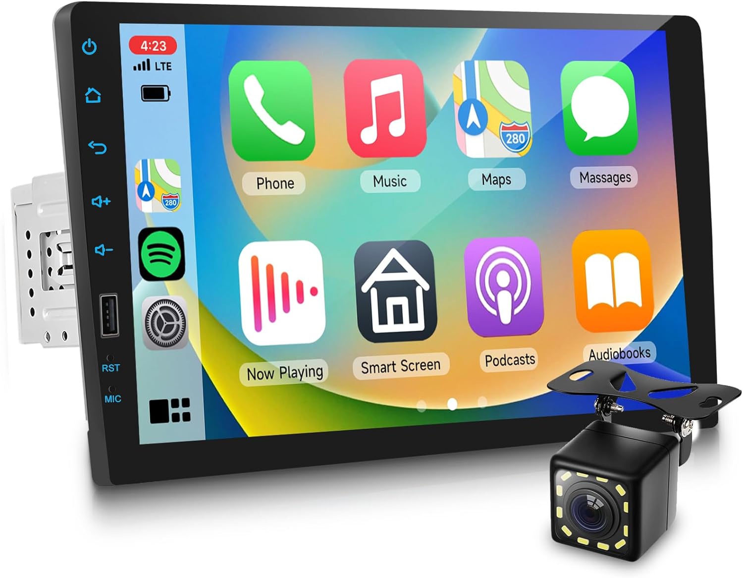 Single DIN Wireless CarPlay & Android Auto IPS Touchscreen Stereo, Upriding 9-Inch Bluetooth AM/FM Radio with Backup Camera, Steering Wheel Control, EQ, USB