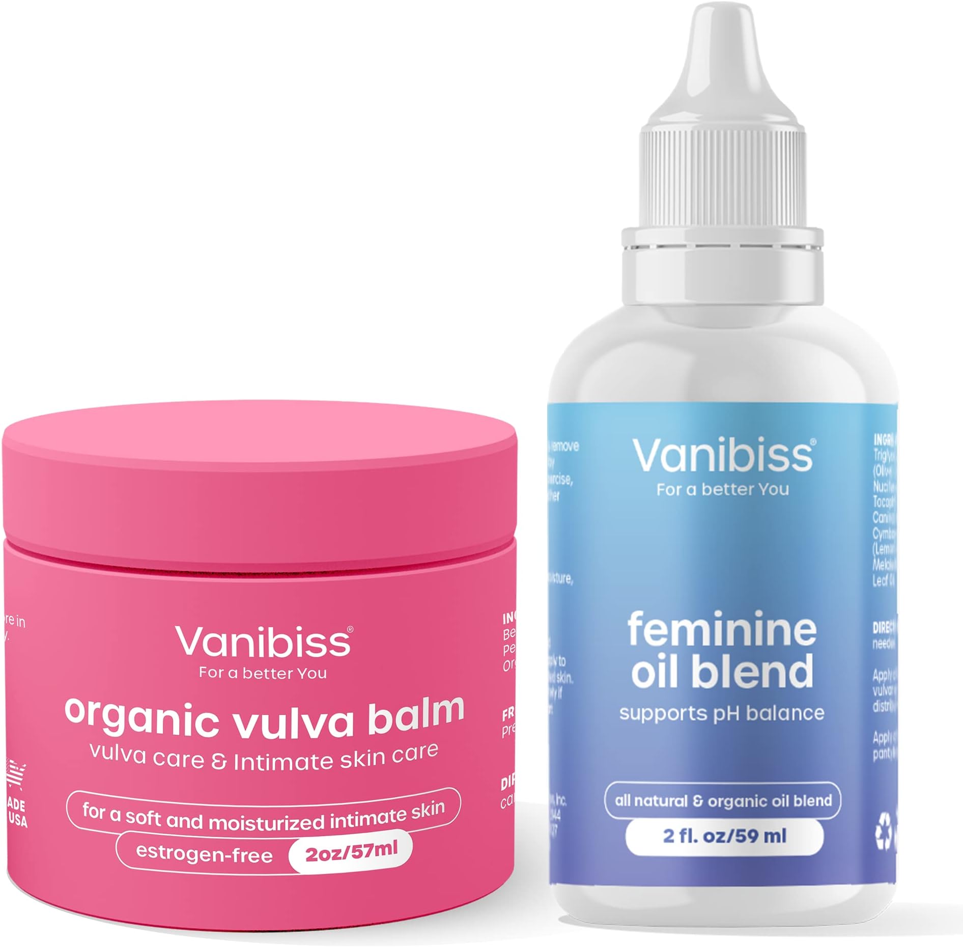 Vanibiss Organic Vulva Balm & Feminine Intimate Oil - Relieves Vaginal Odor, Dryness, Itching, Irritation, Chafing - Intimate Topical Moisturizer (2oz)