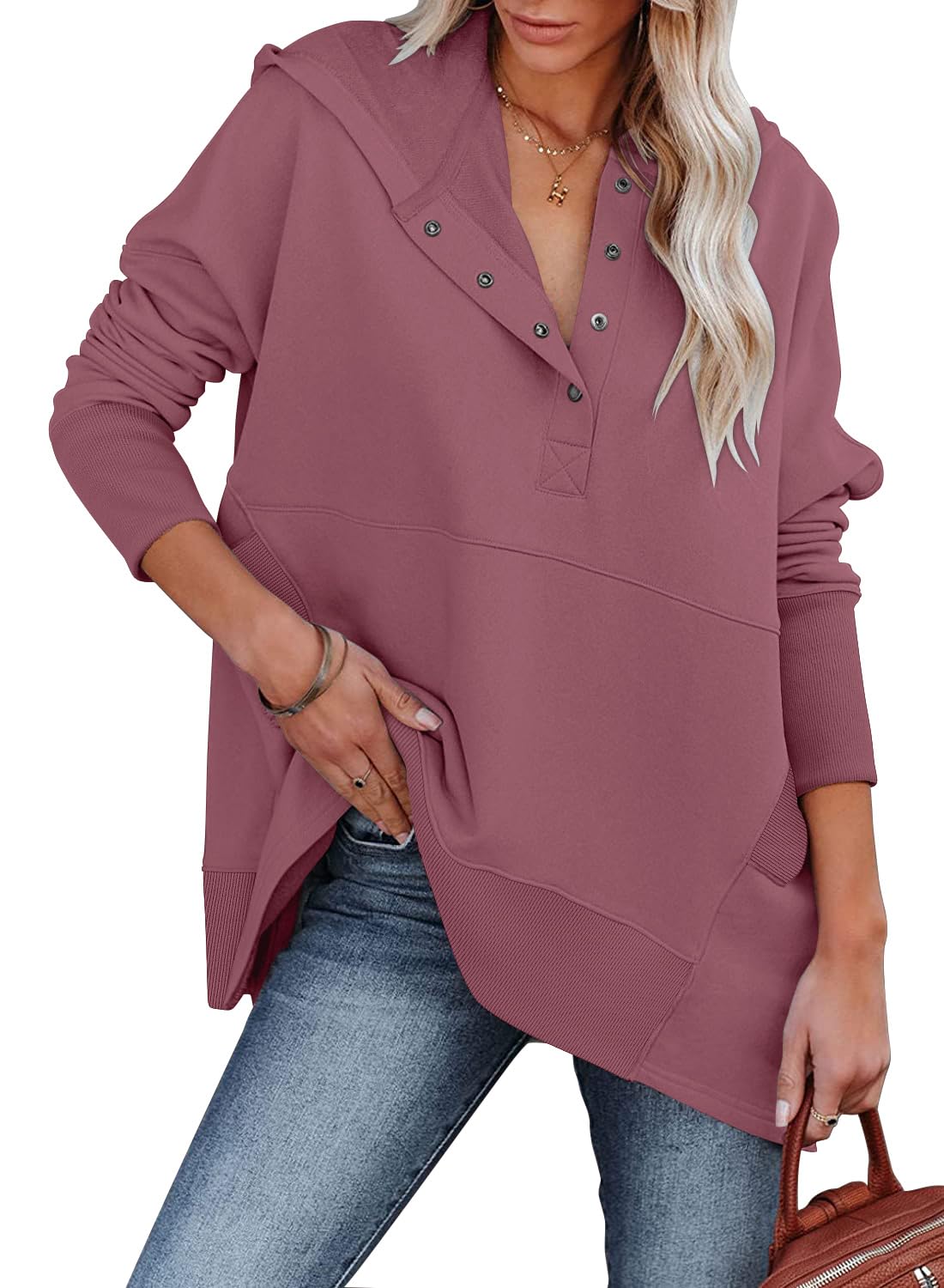 onlypuff Damen Kurzarm Pocket Shirt Loose Fitting Tee