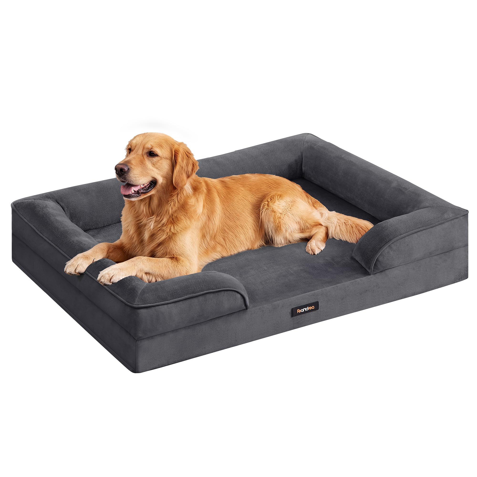 Feandrea Orthopaedic Dog Sofa Bed, XL Dog Bed with Raised Sides, Sponge, Removable and Washable Cover, Non-Slip Bottom, Water-Resistant Lining, Slate Grey, 112 x 81 x 17 cm PGW324GN01