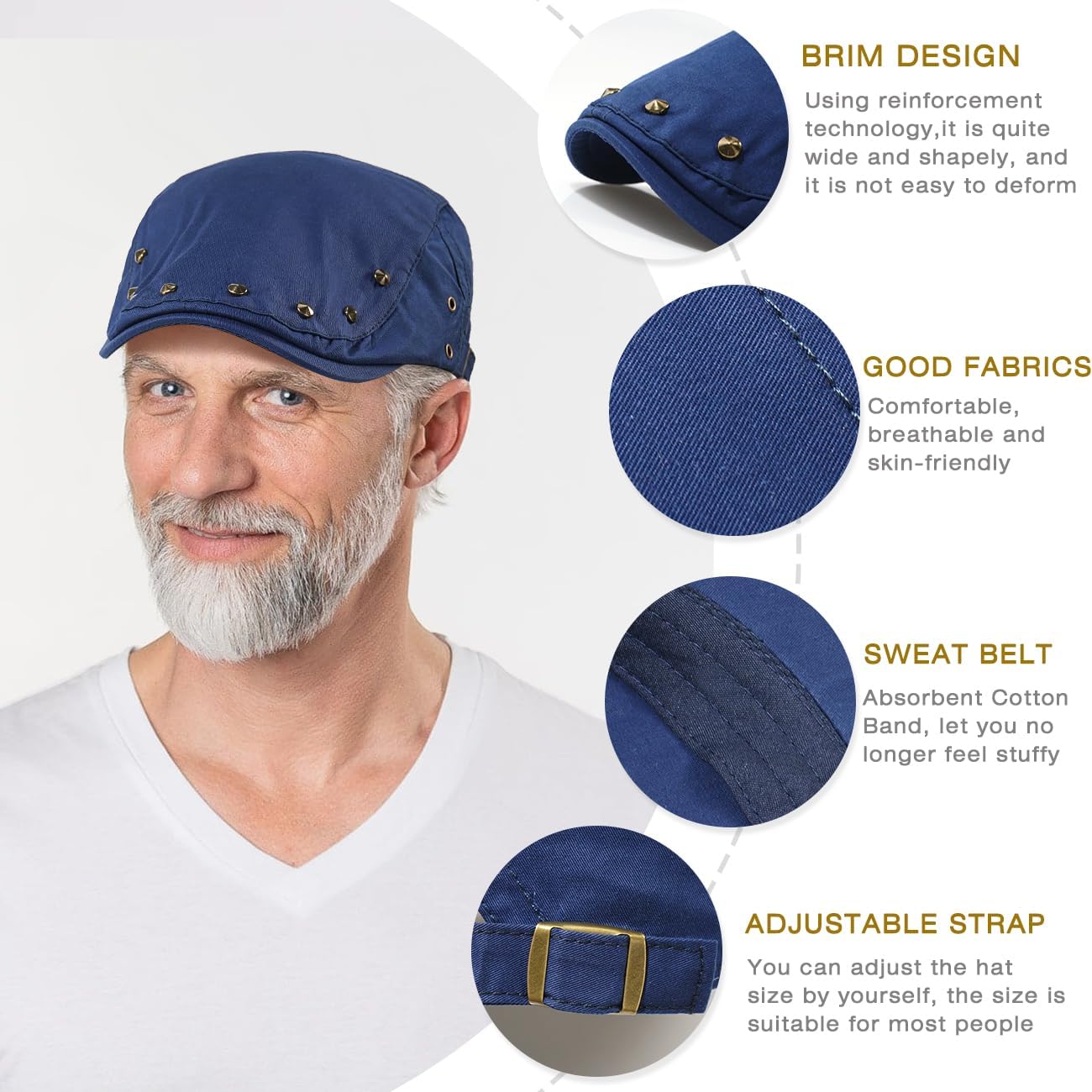 Rivet Newsboy Caps Cotton for Men Flat Ivy Gatsby Cap Irish Cabbie Ivy Driving Hunting Hat - Image 2