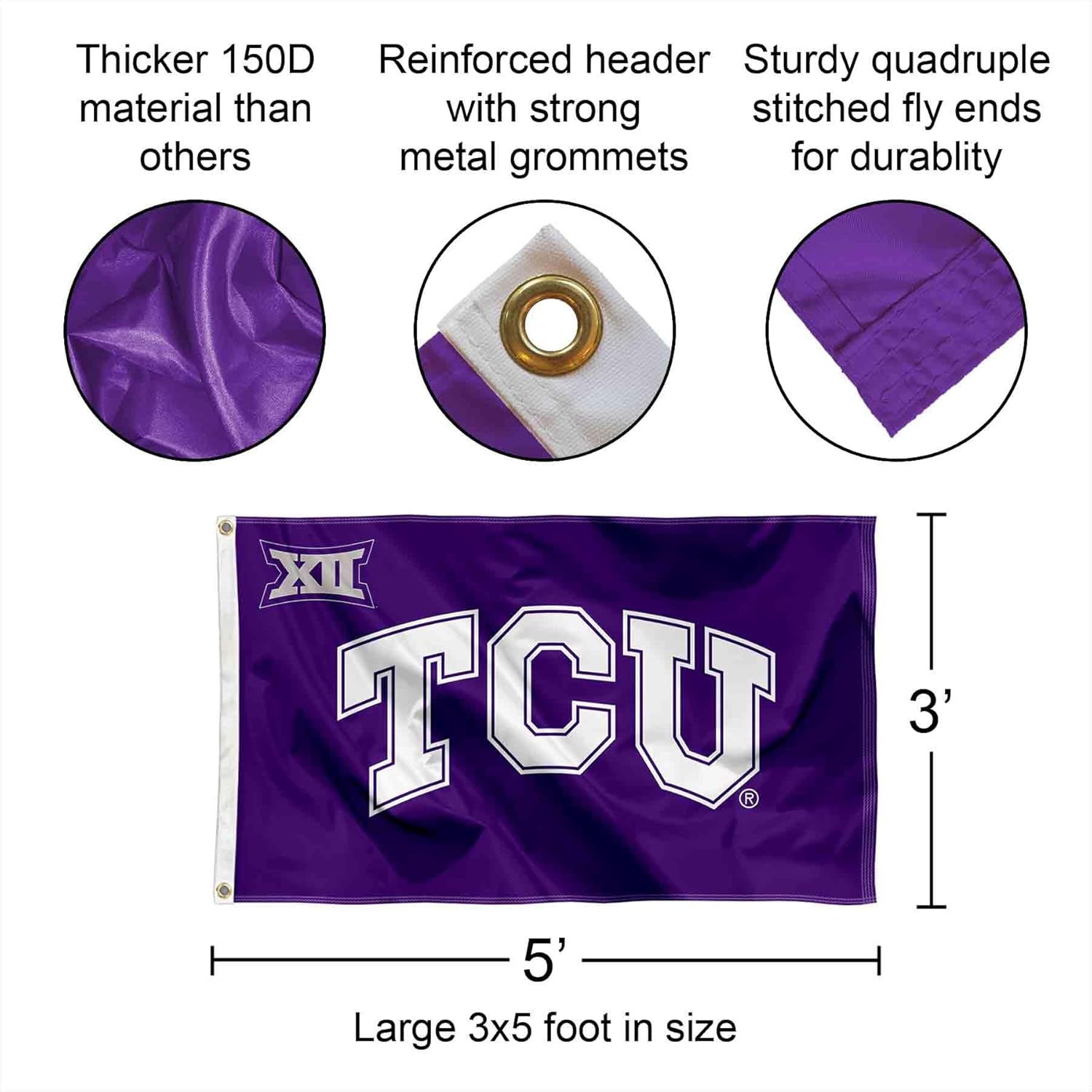 Texas Christian Horned Frogs Big 12 College Flag