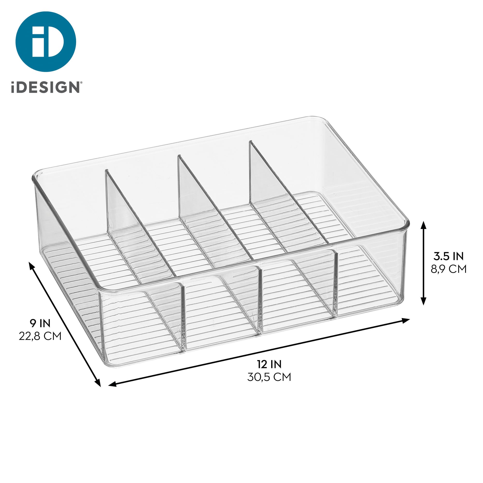 iDesign Aufbewahrungsbehälter für Teebeutel oder Süßungsmittel in Speisekammer oder Schrank, 4 Fächer, transparent, 2 Stück