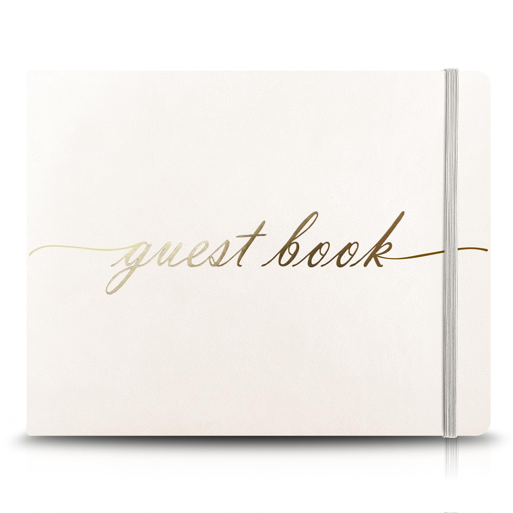 Elegantes Hochzeitsgästebuch, perfekt für Hochzeitsempfänge, Babypartys, Geburtstage und besondere Anlässe, 17,8 x 22,9 cm, 120 linierte Seiten, Leder-Hardcover, Weiß