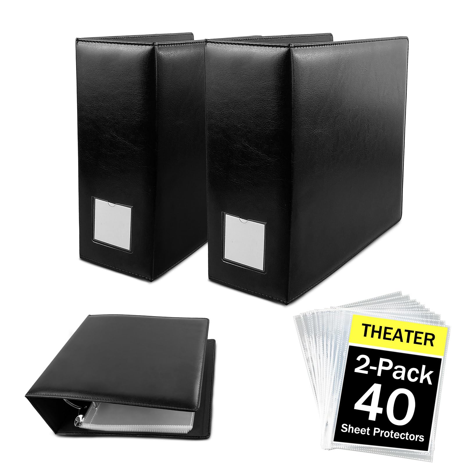 Photo 1 of 2 Pack 4 Inch Theater Program Binder, PU Leather 4" Wide Playbill Holder, 40 Pages D?Ring Album for Broadway Musical Memorabilia Storage Organizer(Black)