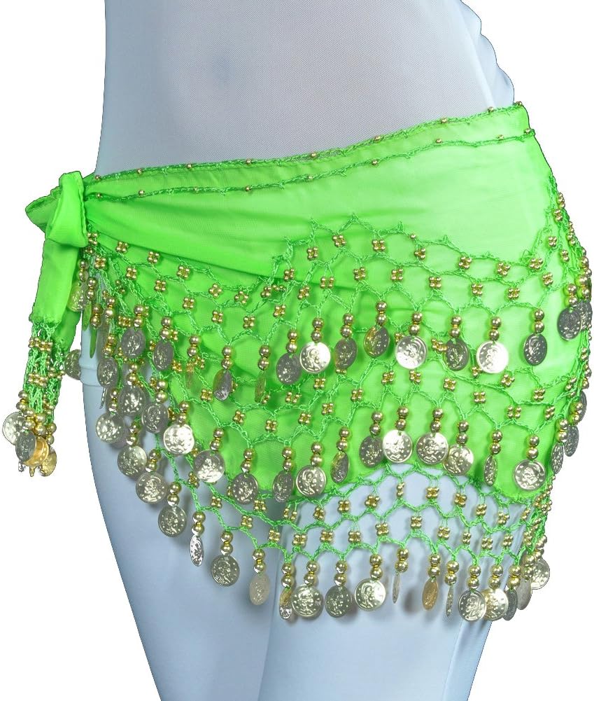 Women Chiffon Dangling Gold Coins Belly Dance Hip Skirt Scarf Wrap Belt