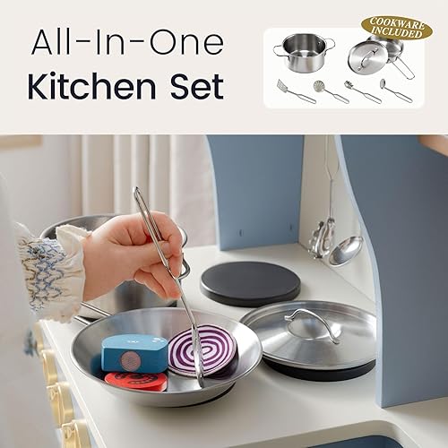 Miniatura 10 de Tiny Land - Cocina de juguete para niños, de madera, con sistema de almacenamiento, con muchas funciones de juego, de juguete, diseñada para niños