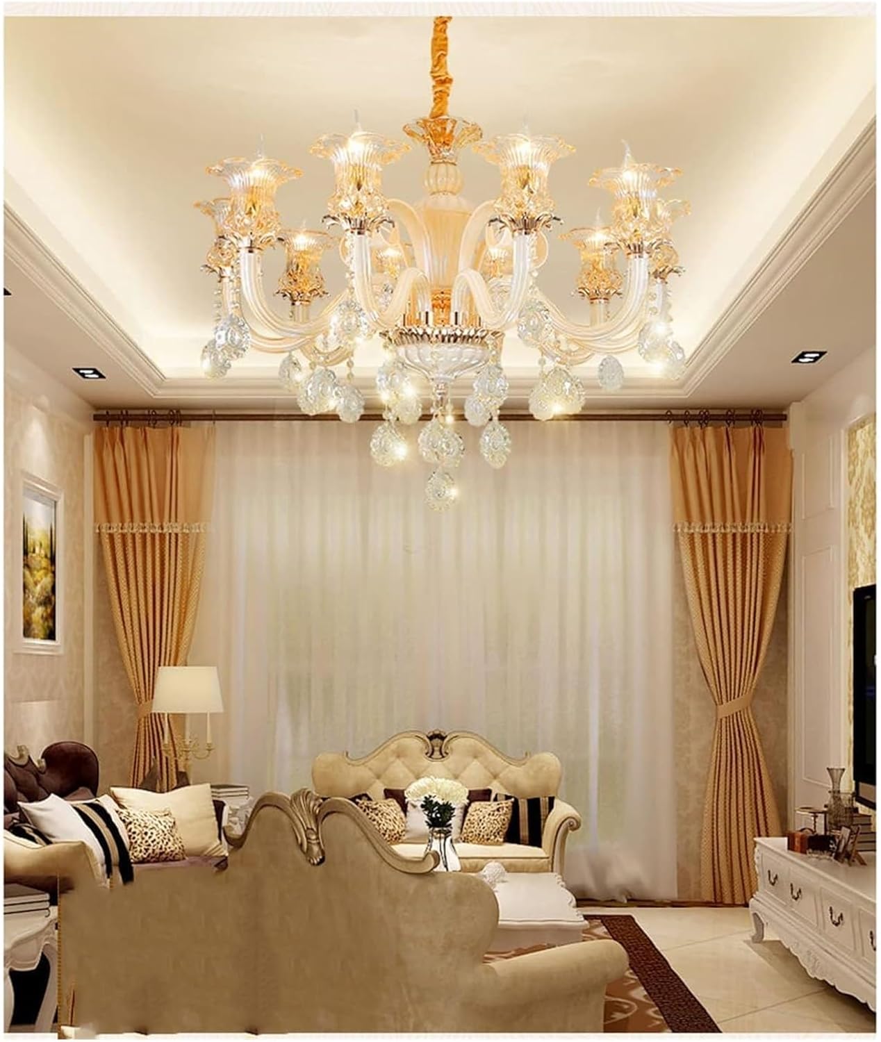 Modern LED Luxurious K9 Crystal Chandelier Candle Pendant Lamp Living Room Ceiling Lighting with Adjustable Height Compatible with Dining Bedroom Hallway Entry