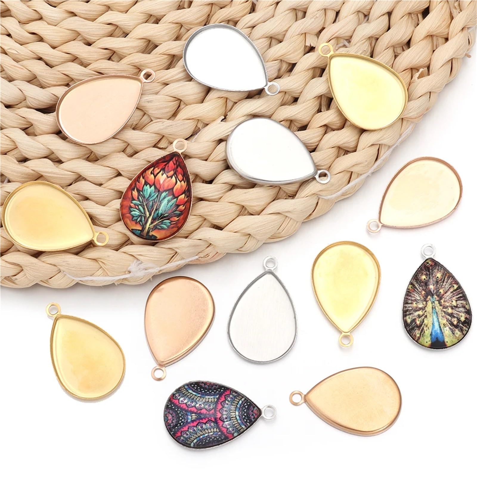 Podstawki do wisiorków, Krople wody Cabochon ustawienie wielokolorowe(Rose Gold)