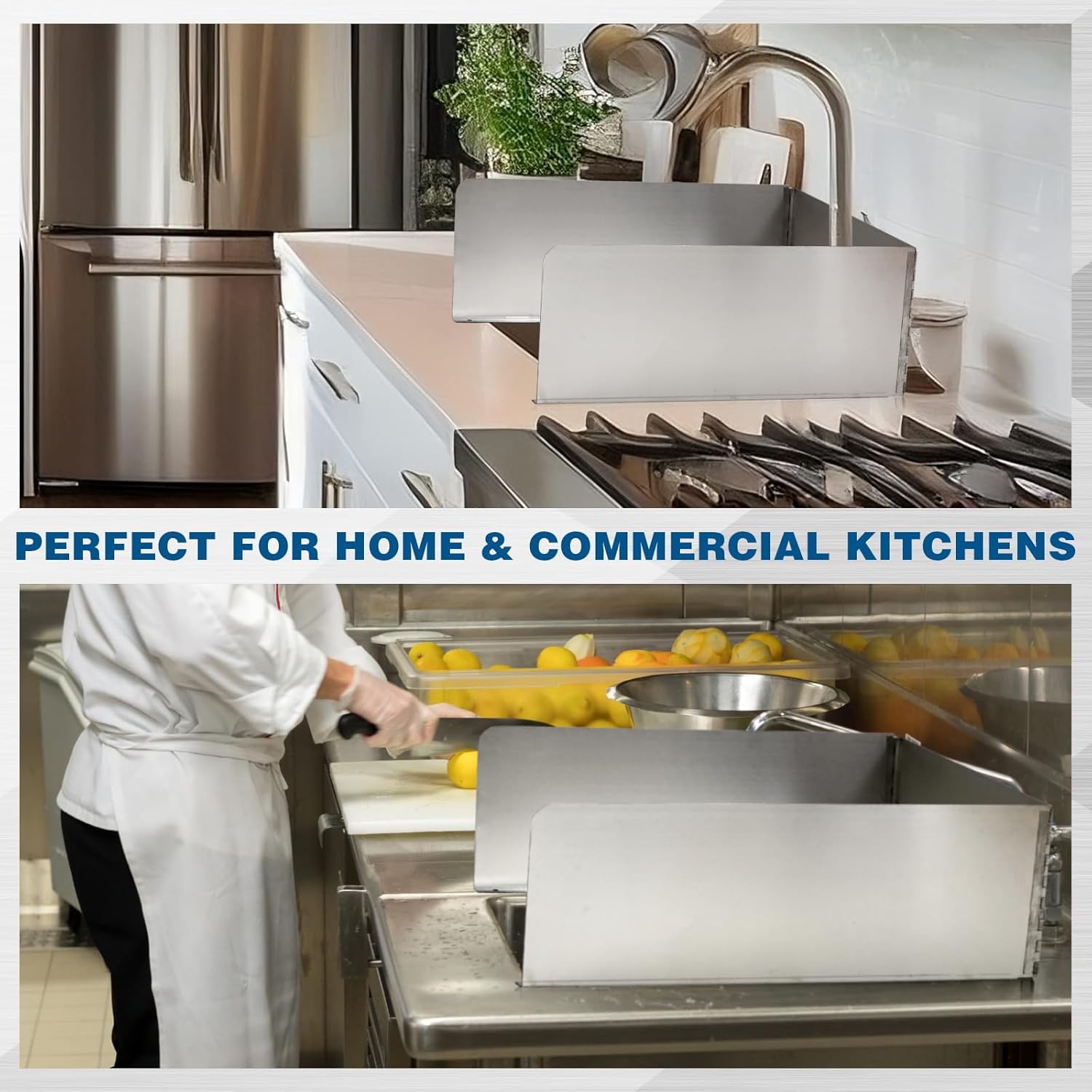Fumete 3-sided Sink Splash Guard for 10"x14" Drop-in, 15" x 19.5" x 8" Stainless Steel 16 Gauge Heavy Duty Wraparound Shield, Removable Foldable Back & Side Protector for Kitchen or Commercial Prep