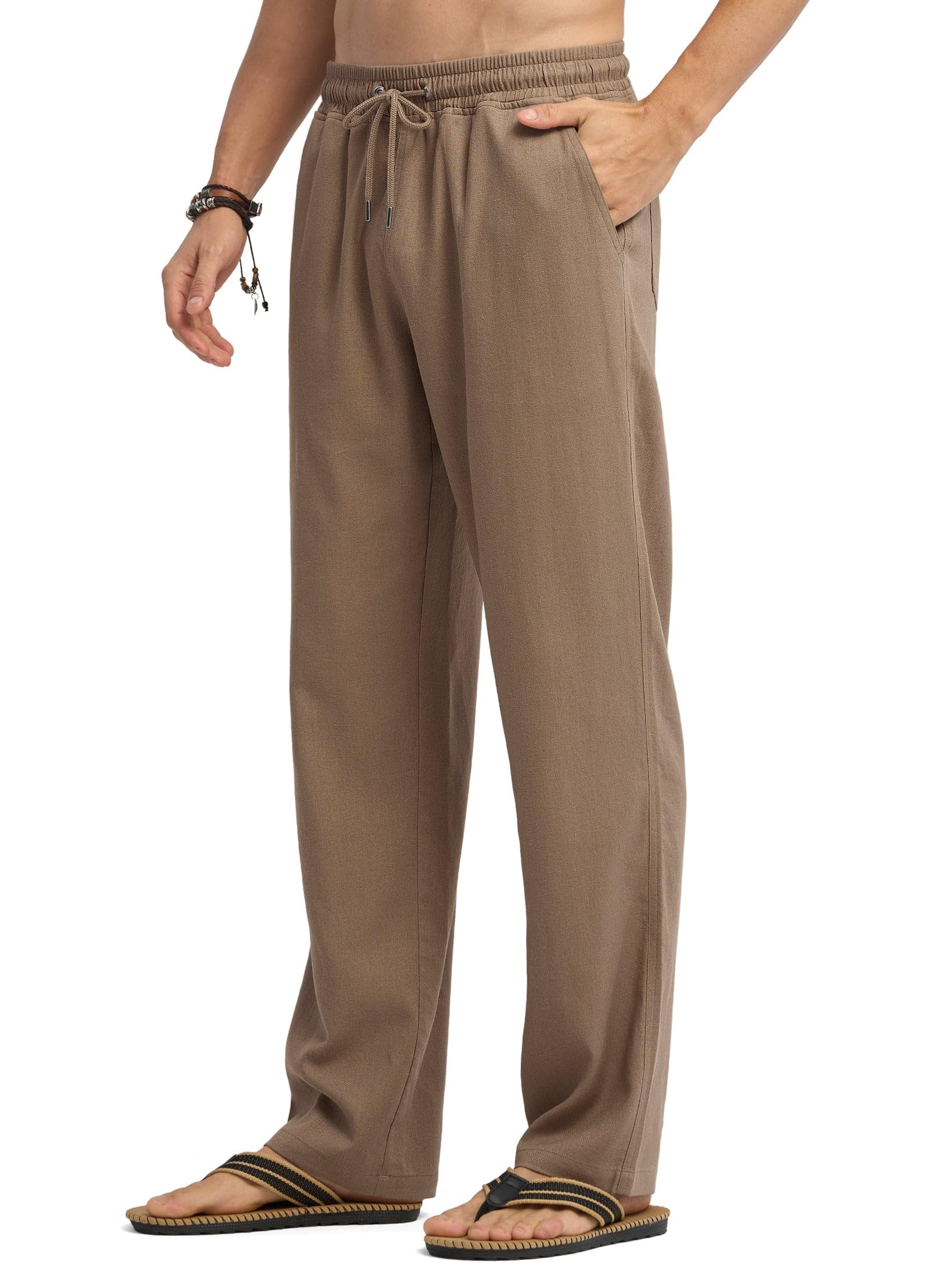 Willit Pantaloni da uomo in lino, casual, da spiaggia, estivi, con coulisse, leggeri, per yoga, pantaloni in lino, 71,1 cm, 76,2 cm
