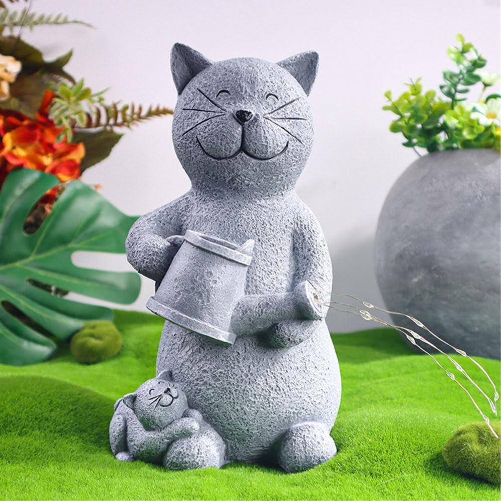 Posąg Ogrodowy Cat Figurine with LED Lights, Solar Garden Statues, Outside Decor for Yard Patio Lawn Ornament, Gardening Gifts for Women, Mom Figurki Ozdoby do trawników ogrodowych