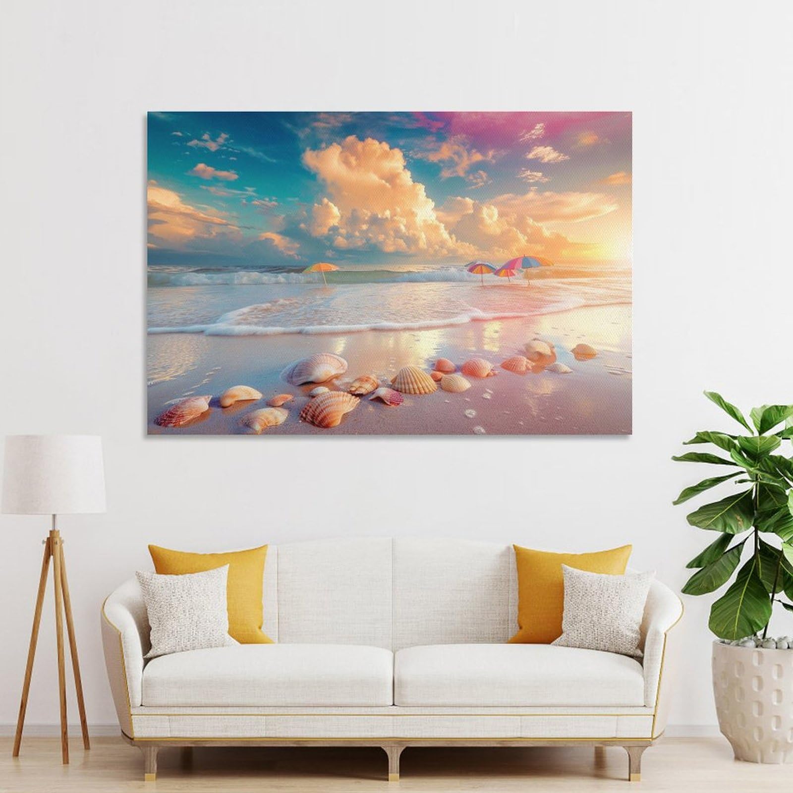 Amazon.co.jp: 絵画 海辺の砂浜にある貝殻の群れインテリア 絵画