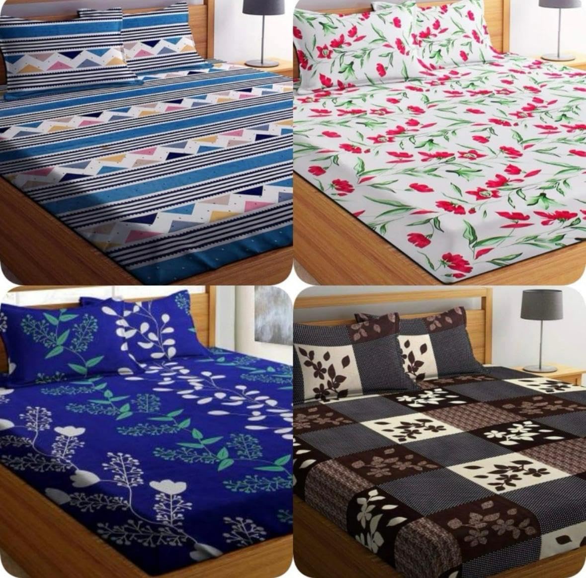 New Luxuries Designed Ahmedabad SingleBed Bedsheet Combo (Pack of 4 Single Bedsheets with 4 Pillow Covers, Pure Cotton Bedsheet Multicolor) (6)-image-6