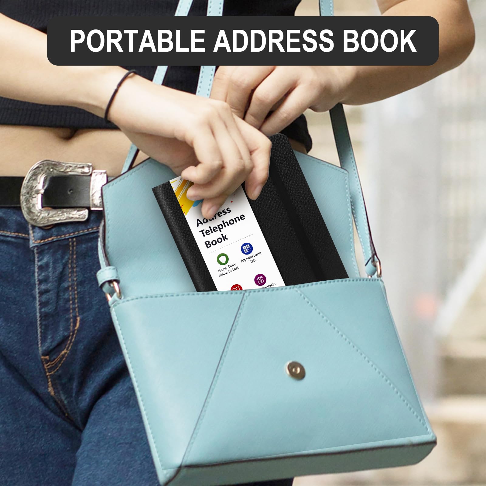 BLESWIN Petit carnet d'adresses de poche avec onglets alphabétiques A-Z, 288 contacts, Noir