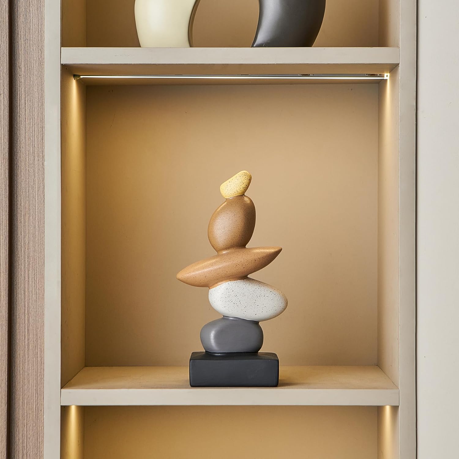 Octdays Fake Sandstone Statue Living Room Decor, Modern Ceramic Stacked Stone Sculptures Zen Decor, Stone Statue Decorations for Coffee Table Shelf Bookshelf Desk, Gifts for Good Luck (Brown & Gery)
