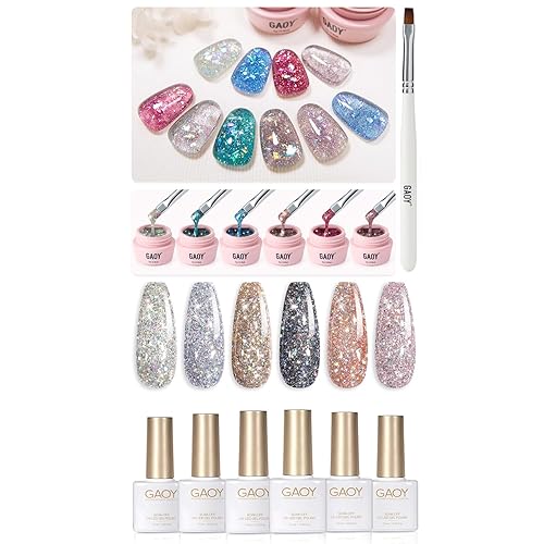 GAOY Juego de 12 esmaltes de uñas cromados y platino, con purpurina, incluye LED UV brillante, negro, plateado, rosa, kit de esmalte de gel para el