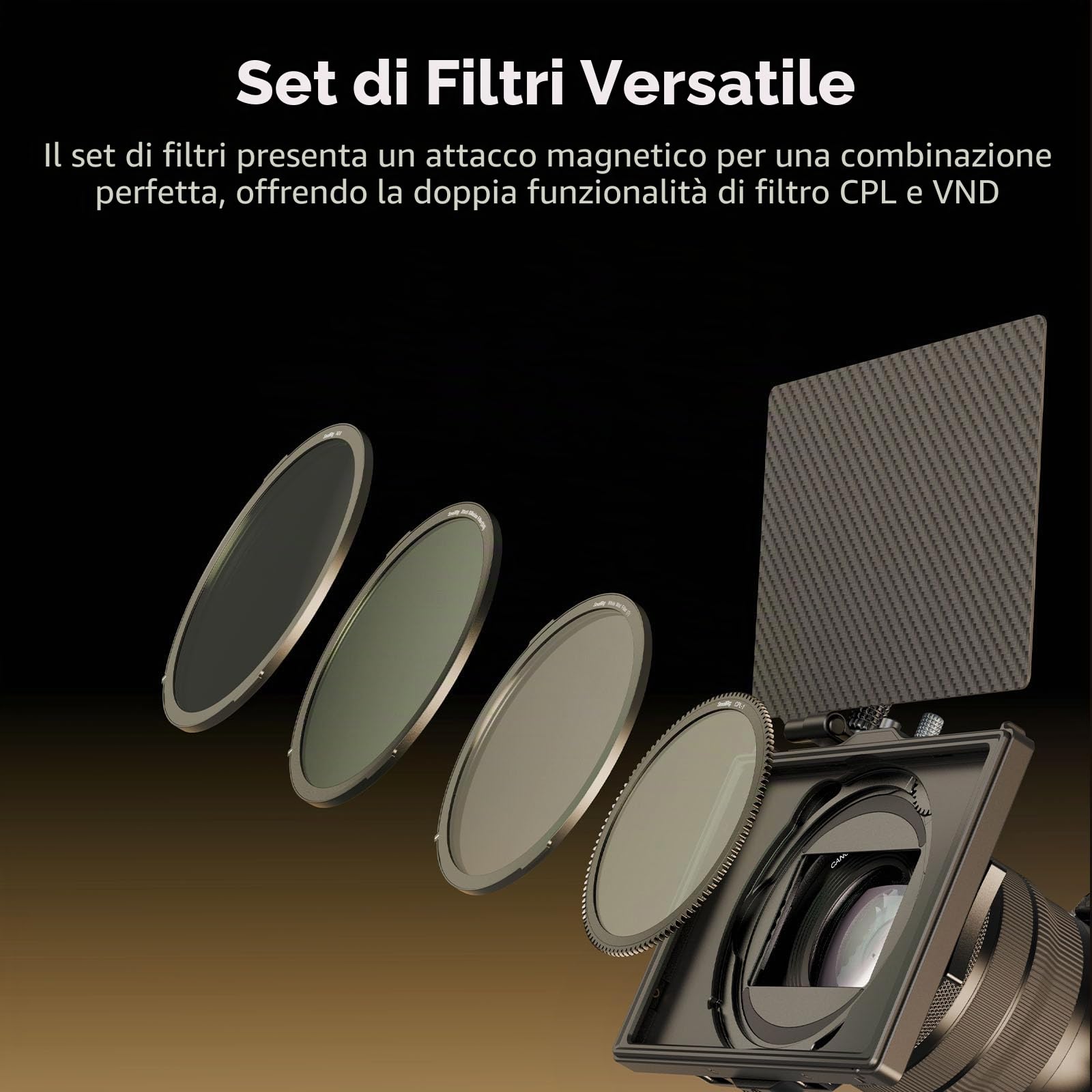 SMALLRIG Matte Box con Morsetto Regolabile da 67 mm a 82 mm, con Paraluce, Bandiera Superiore, Filtri CPL 1 e 2, per Fotocamere DSLR Mirrorless - 4411