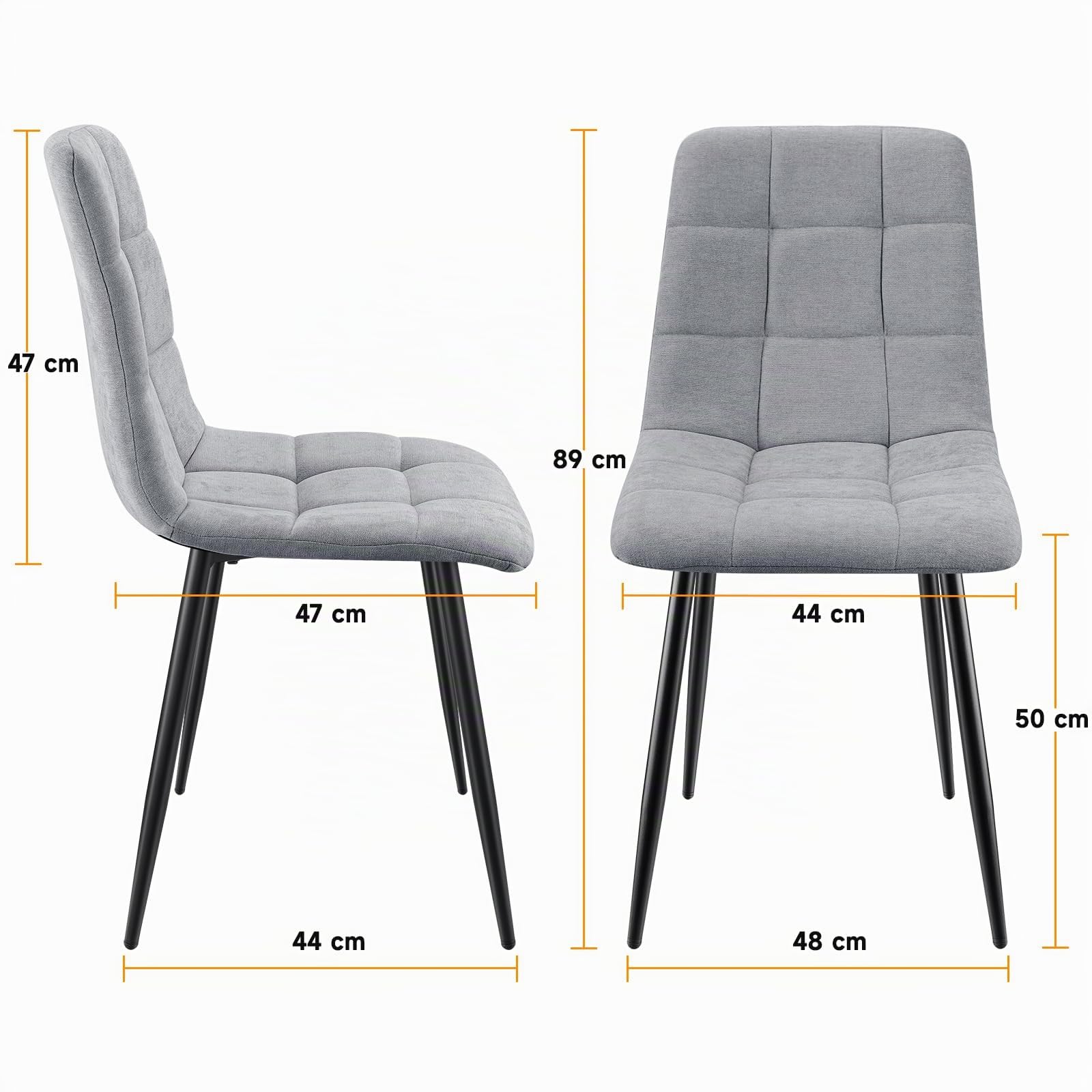 Set di 6 Sedie da Pranzo con Piedi in Metallo Nero, Imbottite con Tessuto di Lino per Cucina, Camera da Letto, Salotto e Soggiorno - Gray