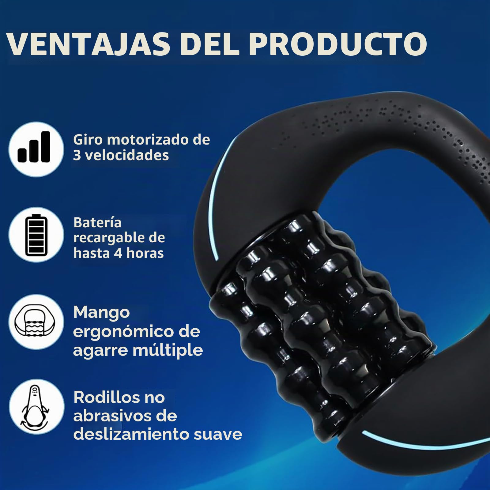 Masajeador de Rodillos Eléctrico Portátil, Masajeador EléCtrico De Mano Con Rodillos, Mini Rodillo de Percusión, 3 Niveles De Intensidad, 24 Cabezales De Masaje Giratorios Para Espalda, Piernas