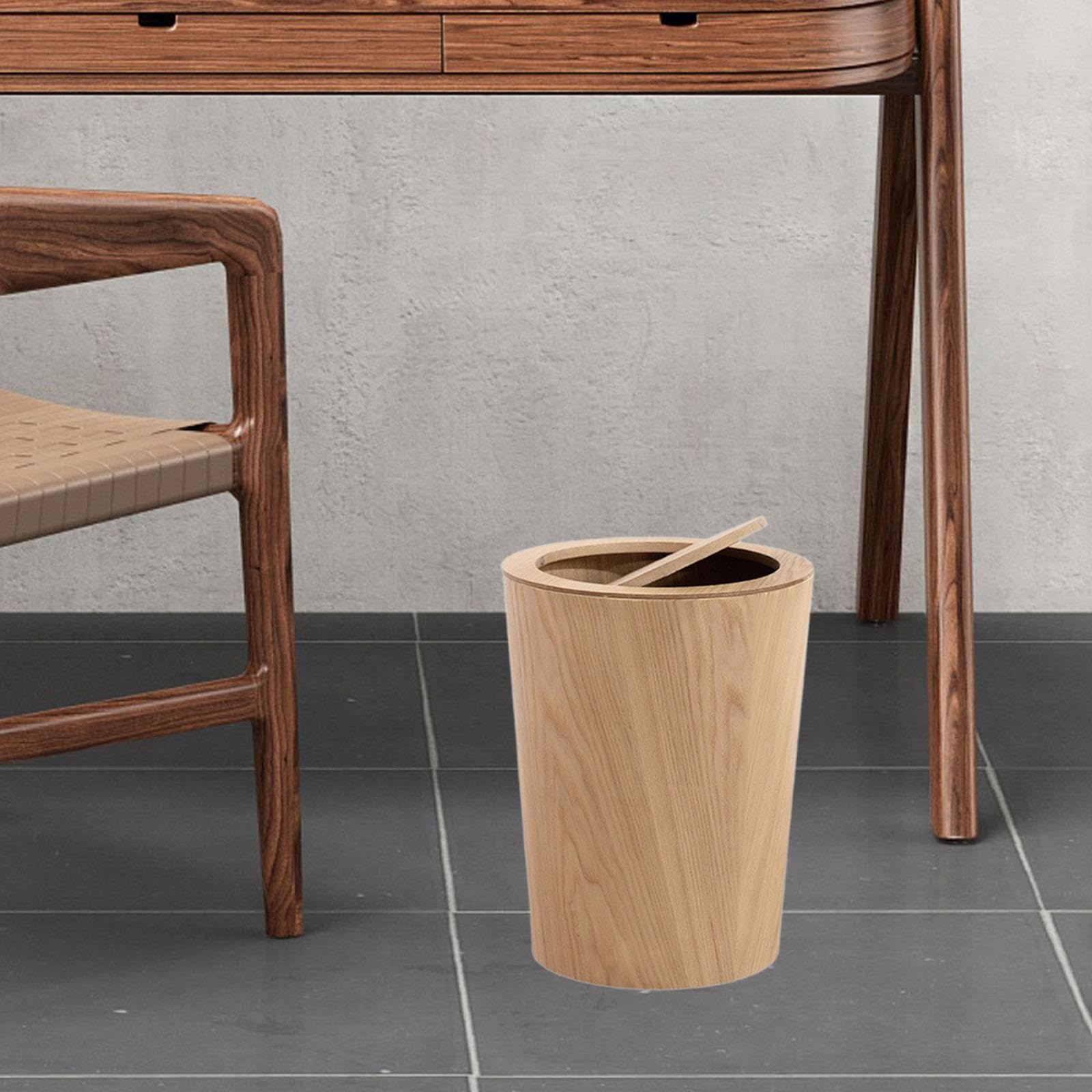 Sharplace Papelera de Madera con Tapa, Papelera Redonda de Estilo Japonés Moderno, Papelera de Madera para Oficina, Dormitorio, Hogar Y Cocina, Color Madera, Individual